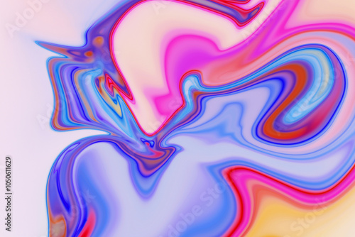 A vibrant and dynamic abstract painting featuring swirling patterns of pink, blue, and yellow. The colors blend and merge, creating a mesmerizing and fluid visual experience.