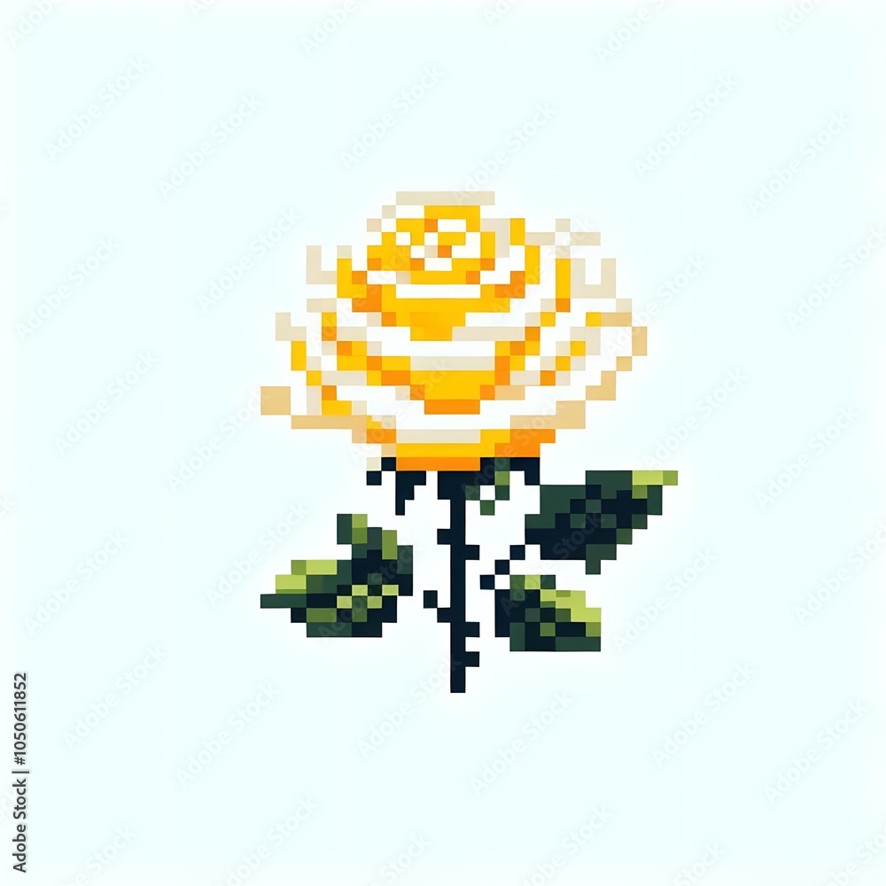 Fototapeta premium 노란색 장미, 픽셀아트 (yellow rose, pixel art)