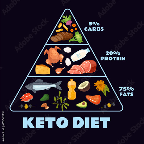 Keto diet ketogenic pyramid protein health concept. Vector graphic design illustration
