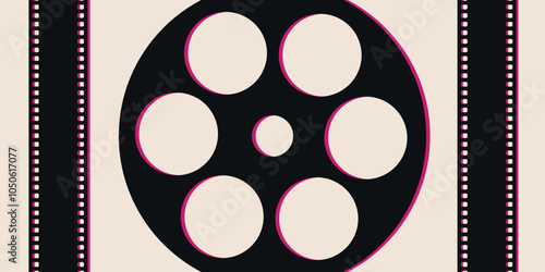 Film reel and filmstrip silhouette background. Movie film cinema concept. Vector illustration