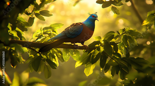 A Vibrant Blue-Crowned Pigeon Showcasing Its Splendor in a Tropical Forest Environment photo