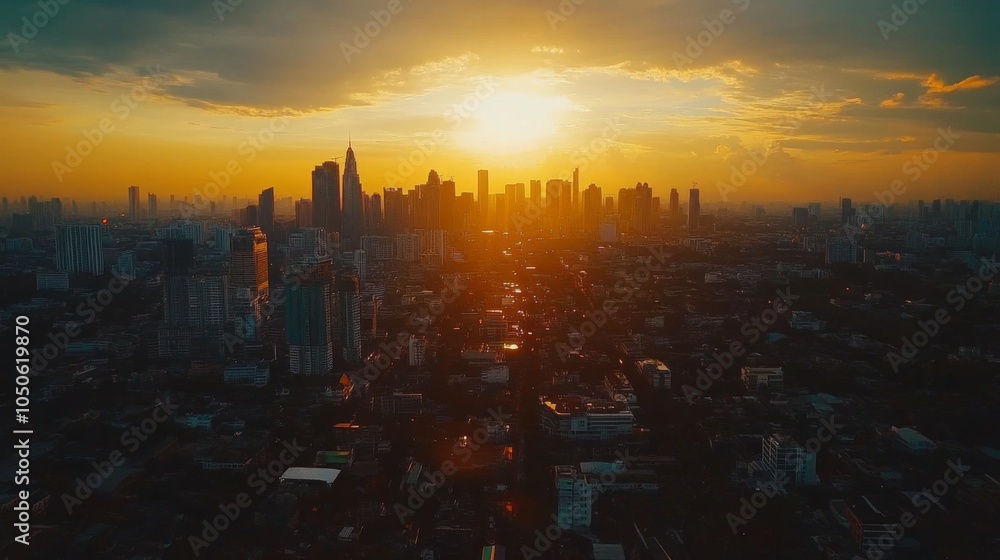 Fototapeta premium Breathtaking Cityscape at Sunset with Vibrant Colors