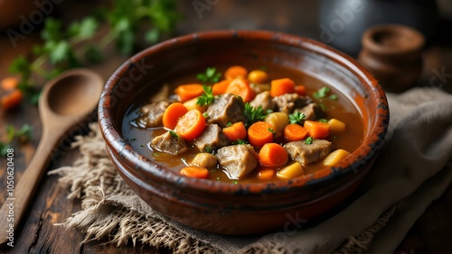 Flaki Polish Tripe Soup with Carrots and Celery in Broth photo