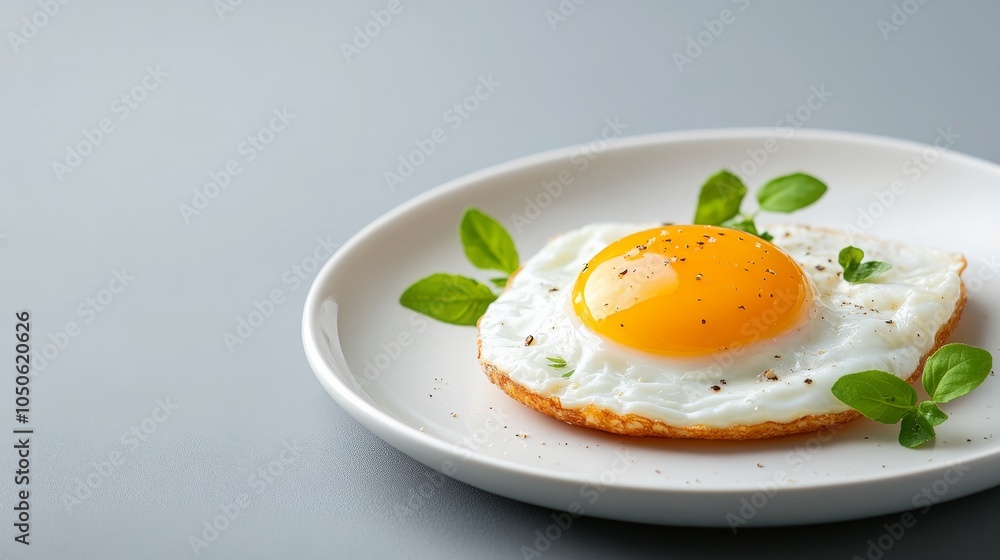 Fresh fried egg garnished with herbs on a plate Fresh fried egg garnished with herbs on a plate