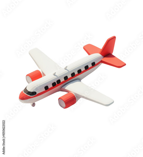 3D model of a toy airplane, transparent background, red and white color scheme.