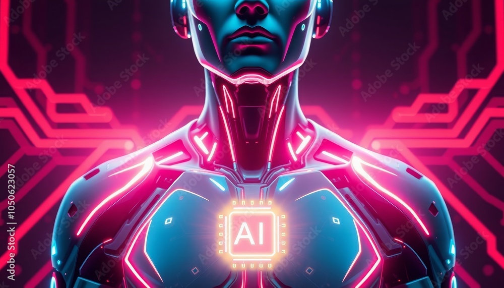 A futuristic, AI-powered android glows brightly against a dark background, signifying the future of technology. A futuristic, AI-powered android glows brightly against a dark background, signifying the future of technology.