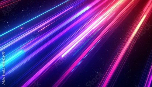 Colorful Neon Light Streaks on Black Background