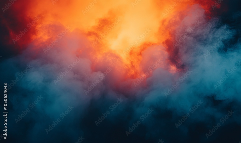 Vivid Orange Smoke Cloud in Dramatic Atmosphere at Sunset with Dense Fog and Mist - Concept of Mystery, Environmental Phenomena, and Abstract Beauty, Generative AI Vivid Orange Smoke Cloud in Dramatic Atmosphere at Sunset with Dense Fog and Mist - Concept of Mystery, Environmental Phenomena, and Abstract Beauty, Generative AI