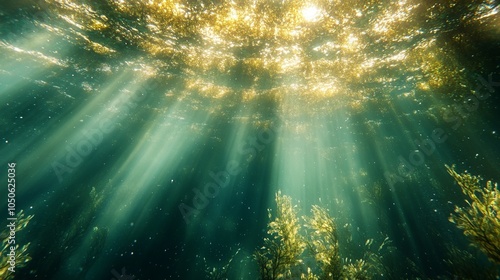 Abstract Underwater Scene with Dreamlike Light Rays and Floating Particles