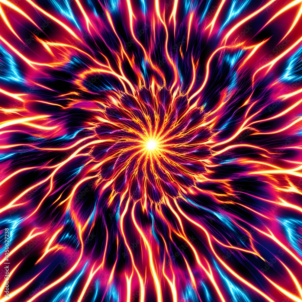 Colorful swirling pattern design in vibrant pink, blue, and yellow tones with magical illustration Colorful swirling pattern design in vibrant pink, blue, and yellow tones with magical illustration