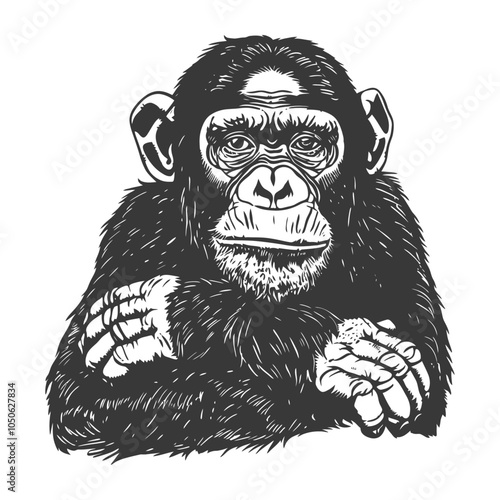 Close-up Portrait of a Chimpanzee with Folded Arms