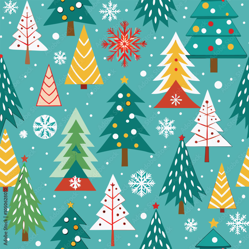 A Seamless Pattern of Christmas trees and snowflakes vector illustration design. A Seamless Pattern of Christmas trees and snowflakes vector illustration design.