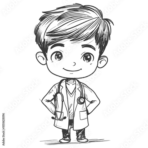 Cartoon Illustration of a Young Doctor with a Stethoscope