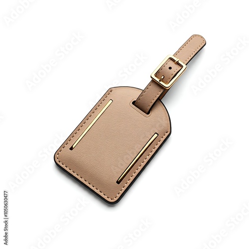 Brown leather luggage tag isolated on white background photo