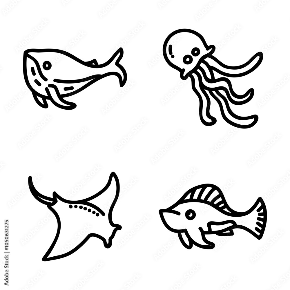 Fototapeta premium set of cartoon fish icon