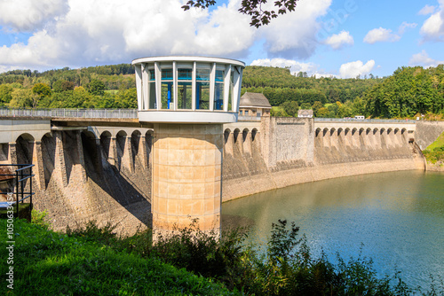 Staumauer der Listertalsperre, die auf der Trockenseite die Begrenzung zum Biggesee darstellt photo