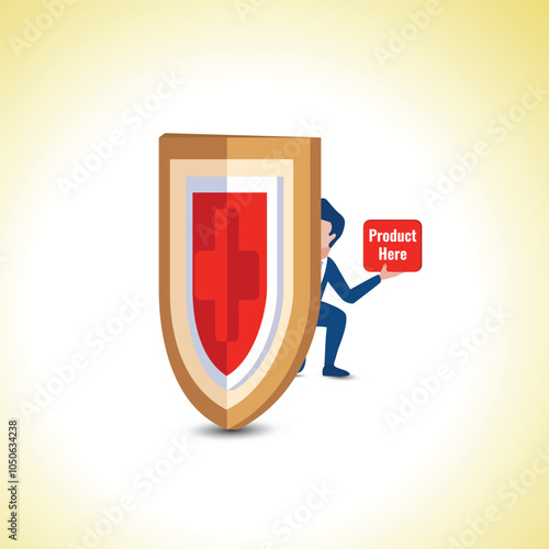 Protection People Hiding Behind Shield Stock Illustration