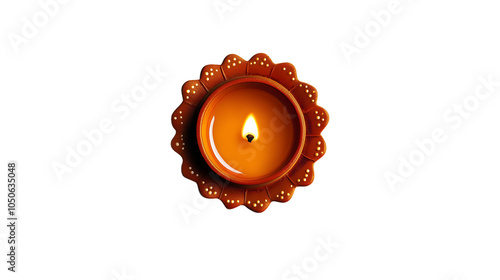 diya top view, on white background, single diya lamp photo