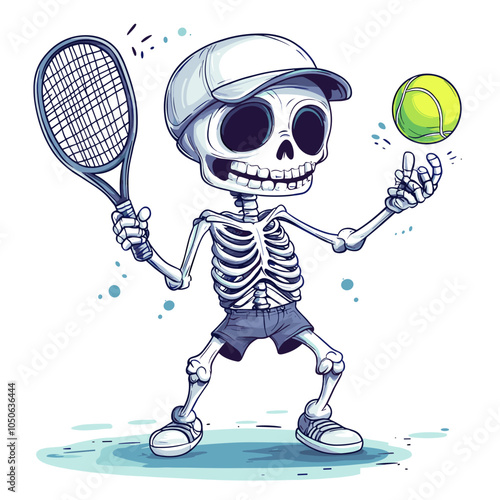vector flat style skeleton playing tennis on white background .Generative AI