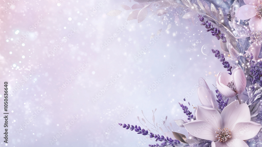Ethereal Purple Floral Background with Silver Glitter Ethereal Purple Floral Background with Silver Glitter