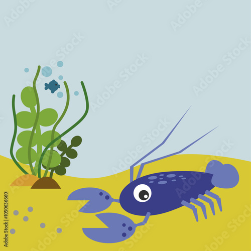 Image vectorielle d'un Homard bleu se déplaçant dans le fond des mers.