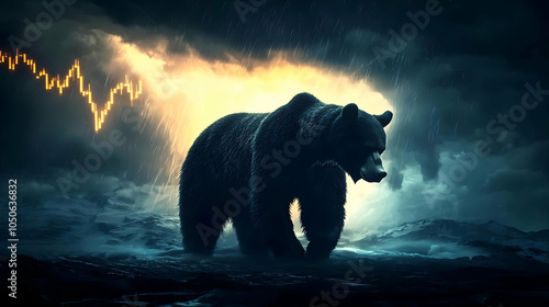 Bear Silhouette Emerges from Stormy Background photo