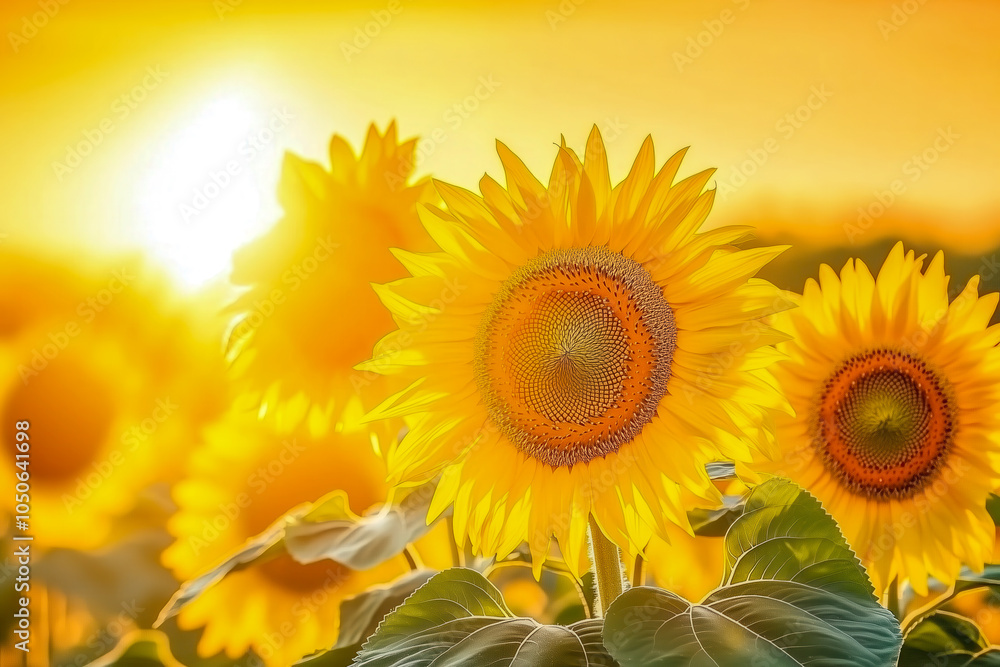 Obraz premium A vibrant sunset over a field of sunflowers
