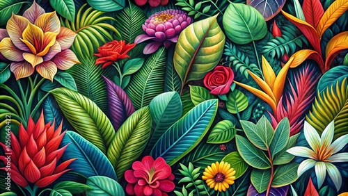 Wallpaper Mural Exotic Jungle Floral Pattern Hand Drawn Macro Photography for Nature Lovers Torontodigital.ca