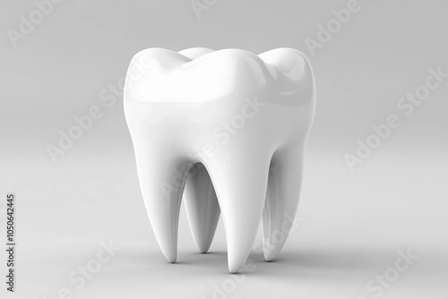 A realistic 3D model of a white tooth on a neutral background, showcasing dental health and education concepts