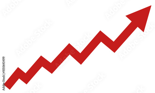 Red up arrow graph showing rising trend, boosting of business result, investment profit growing symbol