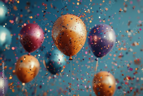 Vibrant Balloons and Confetti Floating in Festive Celebration photo