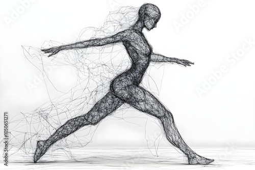 Abstract Art, minimalist line art representation of a human figure in motion