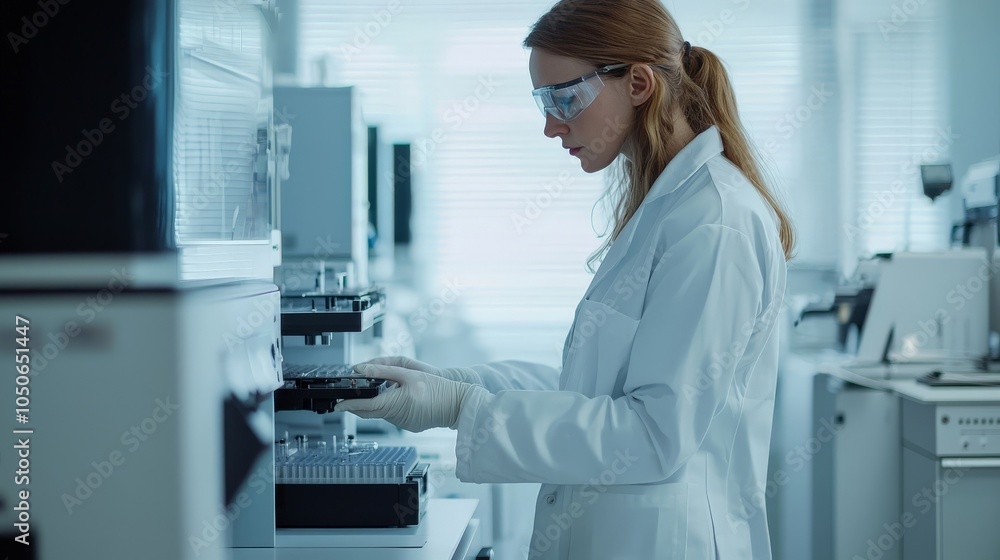 A scientist using advanced equipment, modern lab with cutting-edge technology A scientist using advanced equipment, modern lab with cutting-edge technology