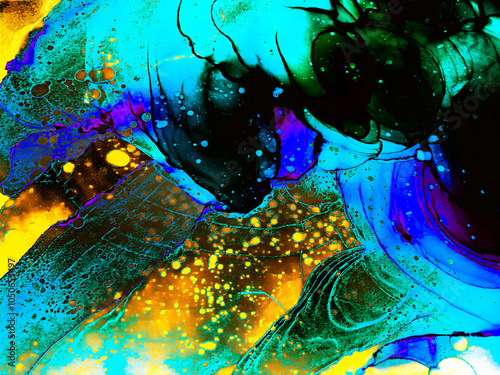 White Wet Ink On Paper. Marbled Paper Background. Multicolor Color Background Paint. Vivid Marble Pattern. Multicolor Marbling Print. Psychedelic Background.