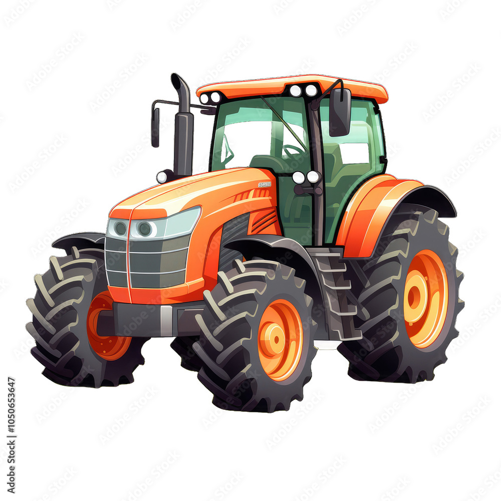 Obraz premium A cartoon tractor with orange tires and a green cab