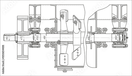 Vector connecting rod shaft with thread and bearing.
Engineering mechanical assembly drawing of steel device
with dimension lines. Industrial technic 
cad scheme on white paper sheet. 
Machine part.