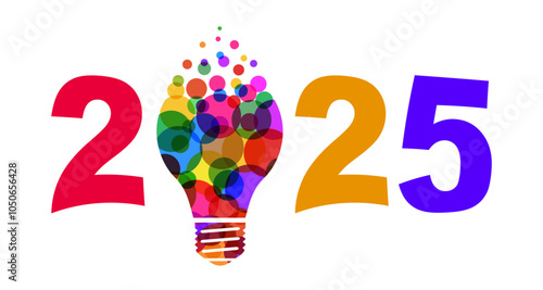 New Year celebrate inspiration and creative concept in New 2025 Year with colorful electric bulb idea