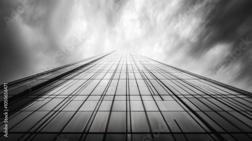 Wallpaper Mural A black and white photo of a skyscraper reaching up towards a cloudy sky. Torontodigital.ca