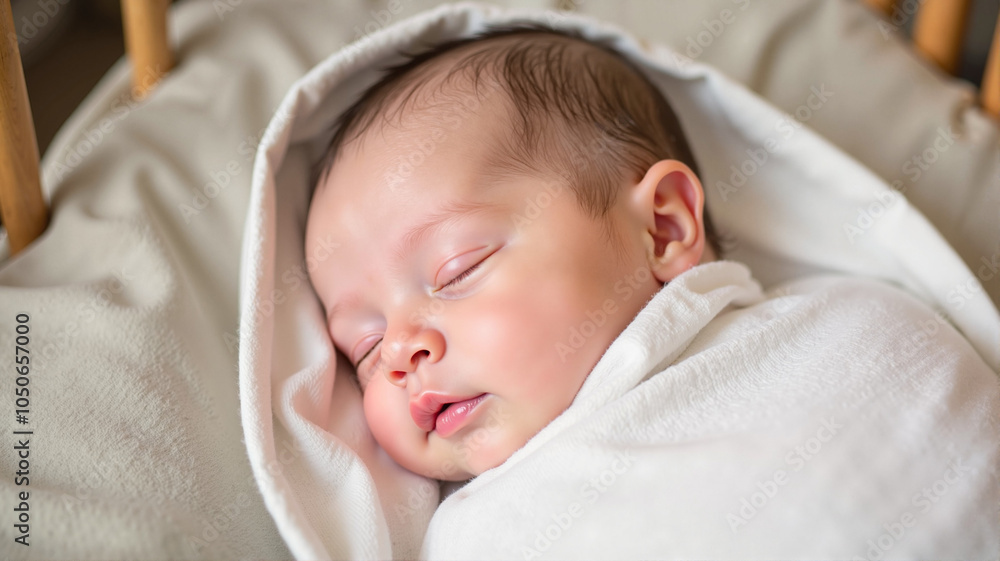 Close-up of baby sleeping soundly in white blanket Close-up of baby sleeping soundly in white blanket