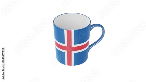 Iceland national flag isolated on white background. Iceland is a Nordic island country between the North Atlantic and Arctic Oceans, on the Mid-Atlantic Ridge between North America and Europe.