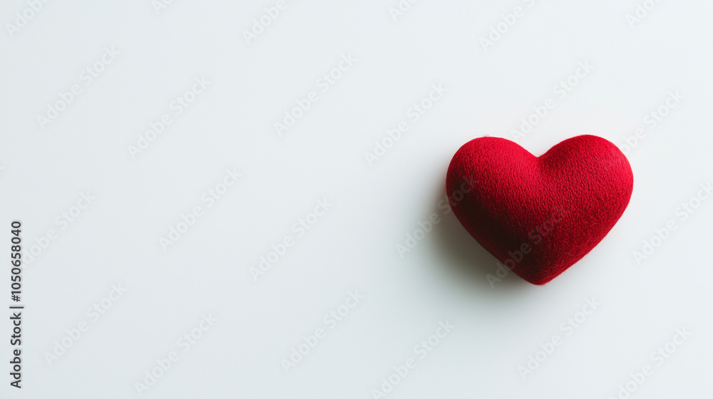 Red plush heart on minimal white background Red plush heart on minimal white background