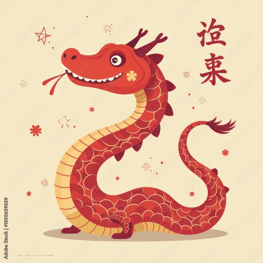 Obraz premium Cute red dragon with scales and playful expression in AI art