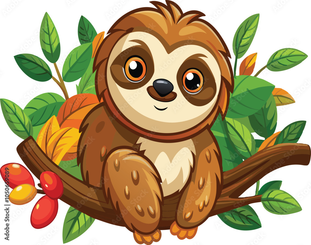 Naklejka premium Cartoon sloth clipart vector