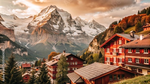 Majestic Bernese Alps: Scenic Landscape of the Jungfrau and Grindelwald, Switzerland photo