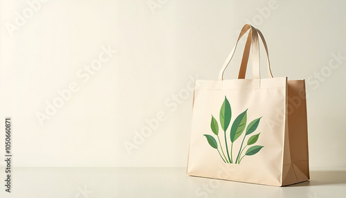 Eco-friendly shopping bag featuring green leaves design on a light background