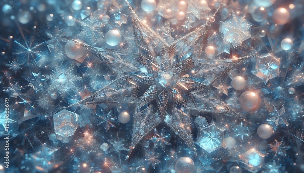Fototapeta premium Crystalline Star Snowflakes Stars with snowflake-like details on crystal-clear background,generative ai