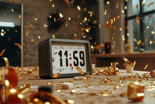 Close-Up Image of a Digital Clock Displaying 11:59 with a Sleek Design Perfect for Various Technology and Timekeeping Usages photo