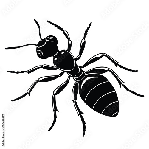 An Ant silhouette vector with a white background