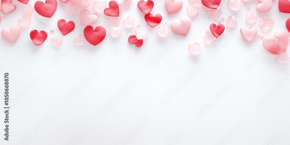 Romantic Valentine's Day Background, Pink and Red Hearts on White, Love Concept. Romantic Valentine's Day Background, Pink and Red Hearts on White, Love Concept.
