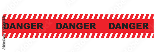 Danger tape. Red tape with black text danger  for industrial safety, road, construction, hazard area.  isolated on white background. Vector illustration. EPS 10